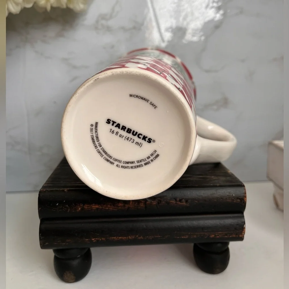 EUC Starbucks Coffee Mug Houndstooth 2017 Tall 16 oz. Red & White w/Mermaid - Picture 6 of 6